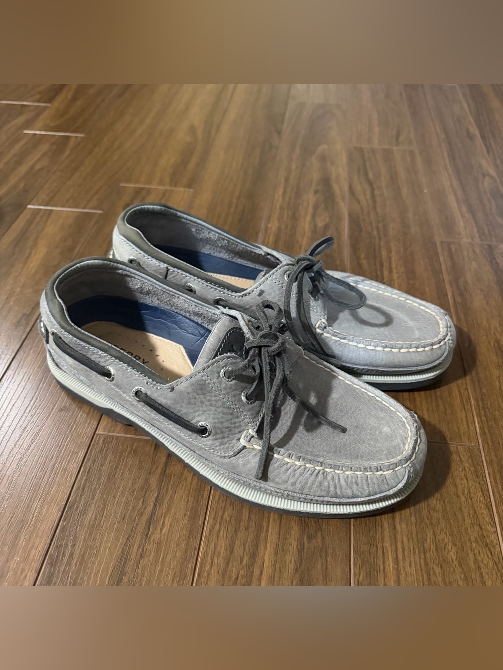 Sperry Men's Grey Leather Boat Shoes Slip On size 8